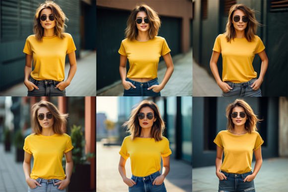 Download Beautiful Girl Yellow T Shirt PSD Mockup - Psd mockup Collection